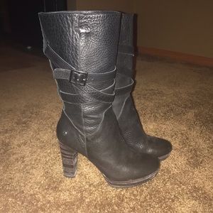 Black Leather Ugg heeled boots